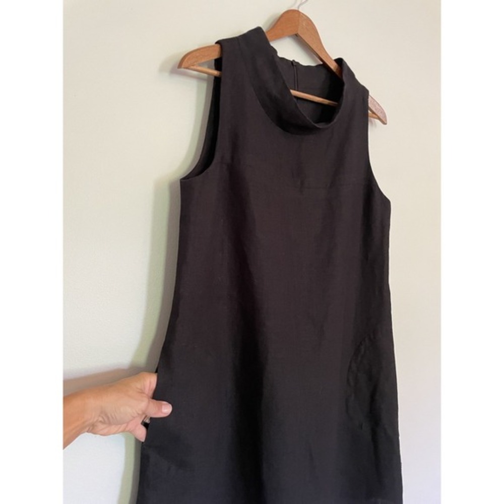 Sara Campbell Mockneck Linen Sleeveless Black Dress.‎ Size Medium. Made In USA. - Picture 2 of 10